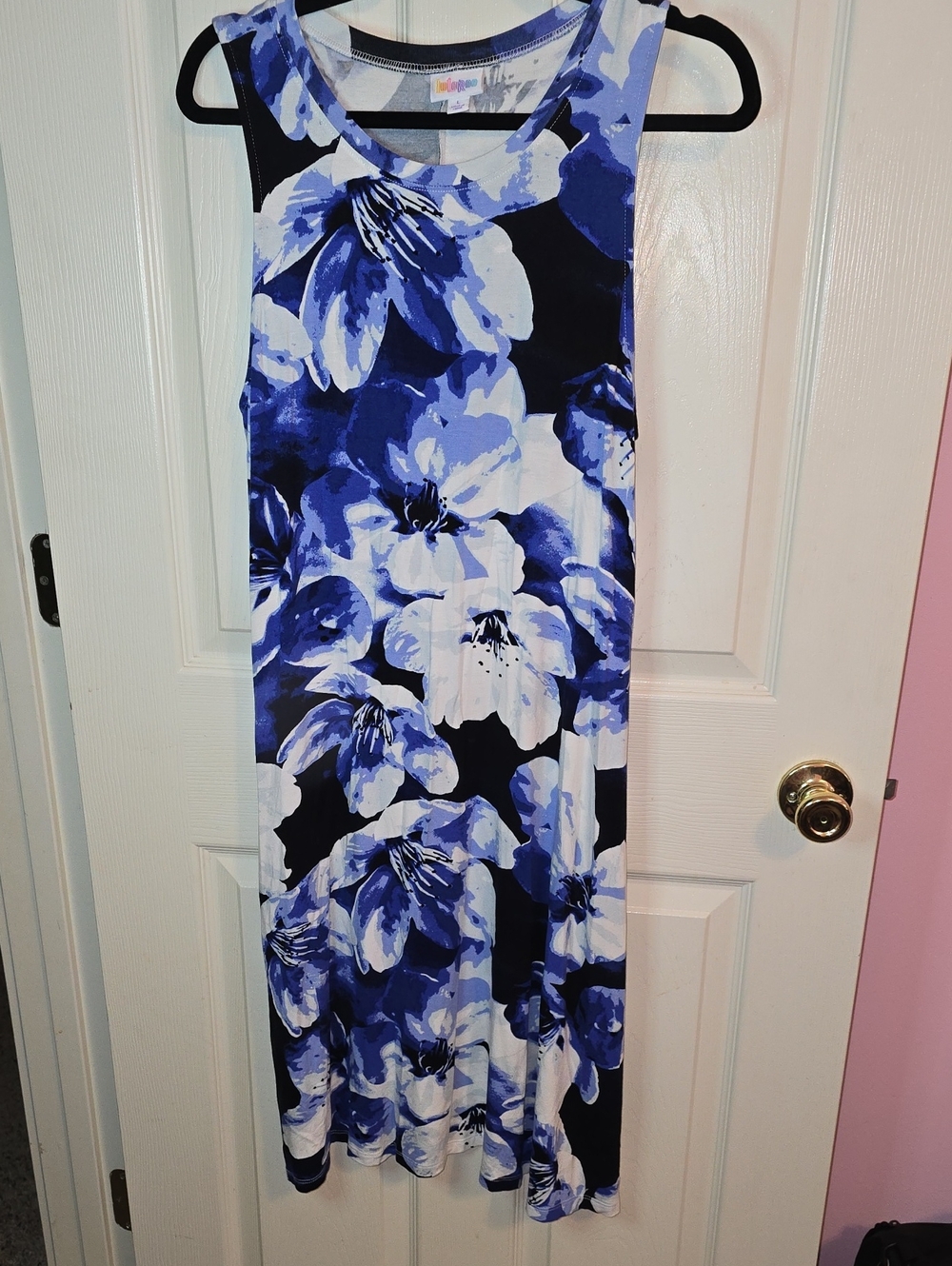 LuLaRoe Blue and White Floral Midi Dress
